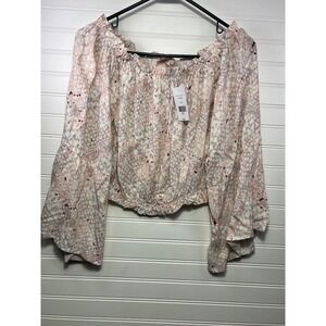 Willow Root Blush Off Shoulder Long Sleeve Crop Top Blouse‎ Size Small